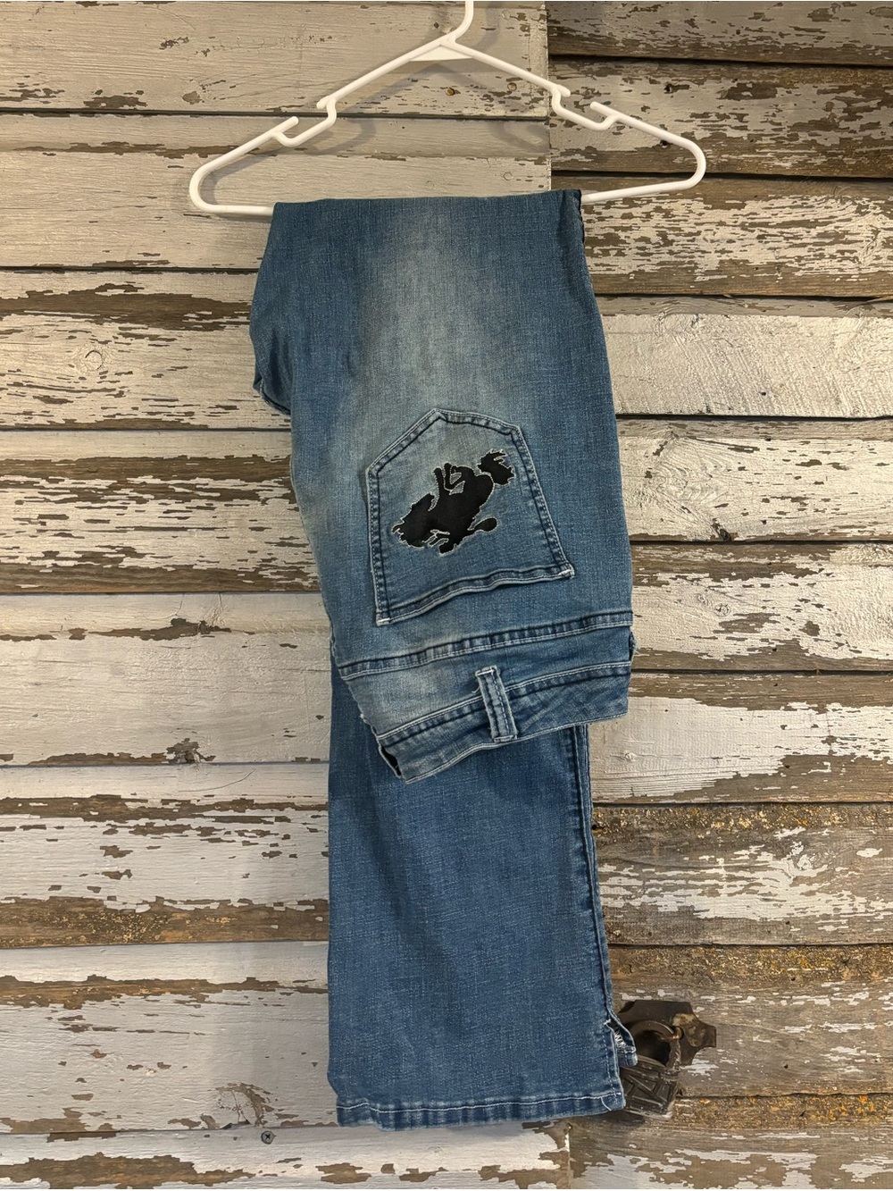Cowgirl Tuff Blue Boot Cut Jeans with Black Pocket Logo